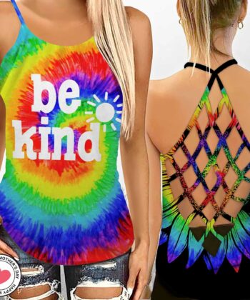 Be Kind Criss Cross Tank Top & Short Leggings For Summer Holiday, Hippie Lovers, Happy Mother's Day, Gift For Mom, Gift For Sissy - artsywoodsy