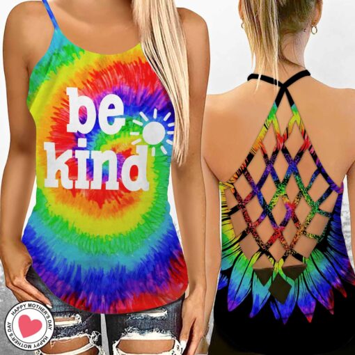 Be Kind Criss Cross Tank Top & Short Leggings For Summer Holiday, Hippie Lovers, Happy Mother's Day, Gift For Mom, Gift For Sissy - artsywoodsy