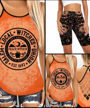 Salem Local Witches Union Criss-cross Tank & Leggings Top For Witches, Wicca - artsywoodsy