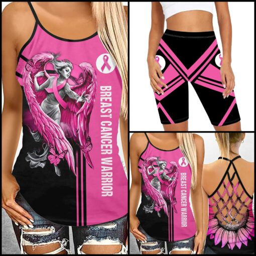 Breast Cancer Survivor Criss-cross Tank Top & Leggings For Breast Cancer Awareness - artsywoodsy