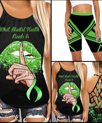 What Mental Health Needs Is More Sunlight, More Candor, And More Unashamed Conversation Criss Cross Tank Top & Short Leggings For Mental Health Awareness - artsywoodsy