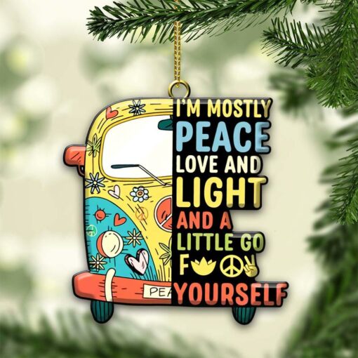 Campervan Ornament, I'm Mostly Peace Love And Light - artsywoodsy