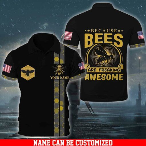 Because Bees Are Freaking Awesome Polo Shirt For Bee Keepers, Bee Lovers, Happy Father's Day, Gift For Dad, Gift For Papa - artsywoodsy