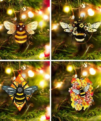 Bee Ornament M2, Bee Keeper, Christmas Ornament, Bee Keeping, Bee Merry, Be Happy - artsywoodsy