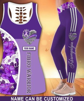 Custom Fibro Warrior Hollow Out Tank Top & Leggings For Fibromyalgia Awareness Month - artsywoodsy