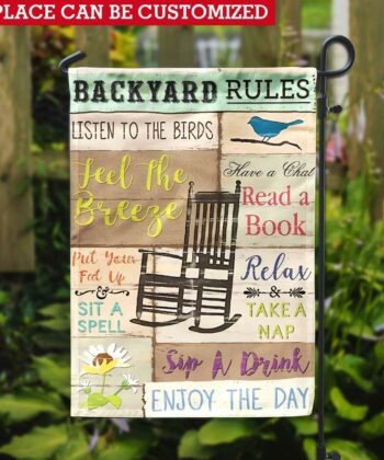 Backyard Rules All-Weather Garden Flag For Backyard, Patio, Porch, Deck Decor - artsywoodsy