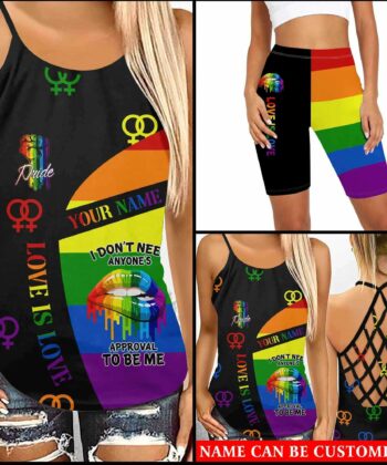 Custom I Don't Need Anyone's Approval To Be Me Criss-cross Tank Top & Leggings For LGBT Pride Month - artsywoodsy