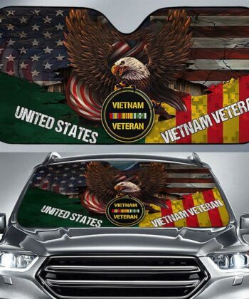 Vietnam Veteran Eagle United States Flag Pattern Auto Sunshade For Vietnam War Veteran, Happy Father's Day, Gift For Dad, Gift For Papa - artsywoodsy