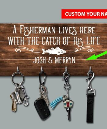 A Fisherman Lives Here, Fishing - All Over Printed Key Holder - artsywoodsy