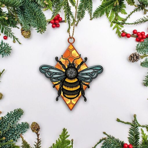 Bee Ornament M2, Bee Keeper, Christmas Ornament - artsywoodsy