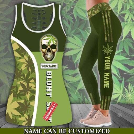 Custom 420 Skull Blunt Slut Weed Camouflage Pattern Tank Top & Leggings - artsywoodsy