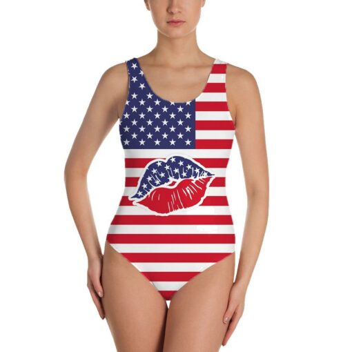 All American Girl Lil' Miss Fire Cracker Mer Merica American Flag Lips Swimsuit For Girls, Summer Holiday, The US Independence Day, 4th of July, Fourth Of July - artsywoodsy
