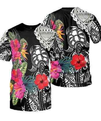 Polynesian Sea Turtle Tattoo and Hibiscus 3D All Over Printed Shirts For Men And Women 18