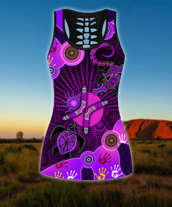 Aboriginal Naidoc Week 2021 Purple Turtle Lizard Sun 3D print combo legging tanktop