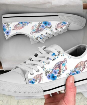 SEA TURTLE FLOWERS WHITE LOW TOP SHOES