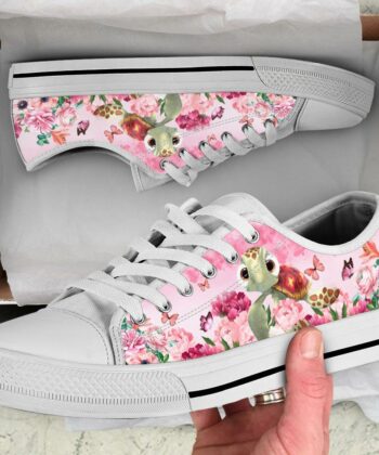 SEA TURTLE FLOWERS PINK LOW TOP SHOES