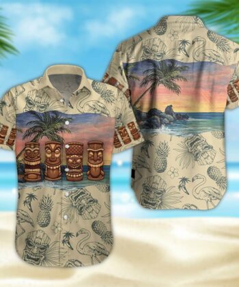 Tiki Totem On The Beach All Over Printed Hawaiian Shirt For Tiki Hut, Tiki Bar Lovers, Perfect For Summer, Beaches
