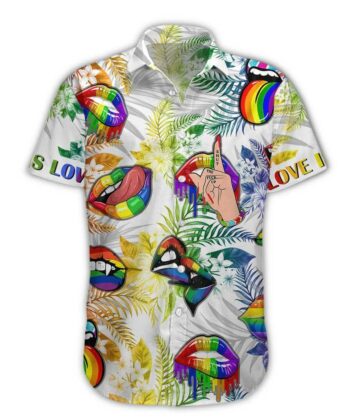 Rainbow Lips Hawaiian Pattern Men Shirt For LGBT Community, Queer Gift, LGBT Shirt, Be Kind Shirt, Equality, Lesbian, Gay Shirt, Pride Shirt, LGBTQ, LGBT History Month - artsywoodsy