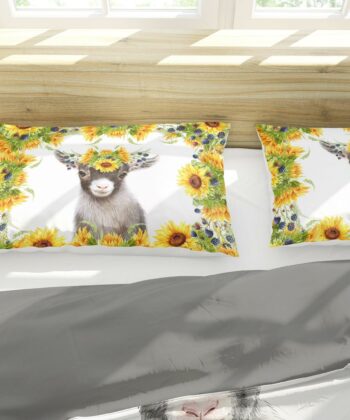 Baby Goat Sunflower Bedding Set For Farmers, Goat Lovers - artsywoodsy