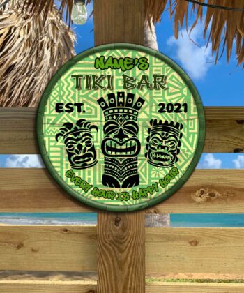 Custom Tiki Bar, Tiki Hut, Tiki Lounge With Green Tiki Pattern Printed Wood Sign For Your Bars, Pubs - artsywoodsy