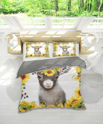 Baby Goat Sunflower Bedding Set For Farmers, Goat Lovers - artsywoodsy
