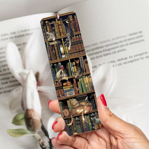 Sleeping Cats On The Bookshelf Wooden Bookmark For Book Lovers, Cat Lovers - artsywoodsy