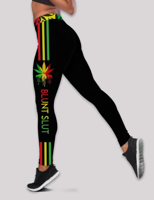 Custom 420 Roll Me A Blunt & Tell Me Pretty Rasta Weed Pattern Tank Top & Leggings - artsywoodsy