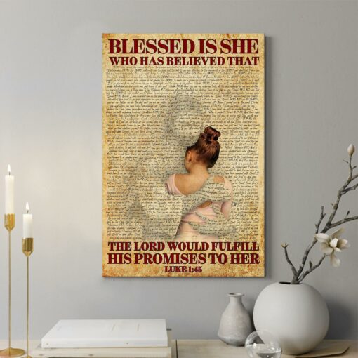 Blessed Is She Poster, Jesus Christ God Bible Christian - artsywoodsy
