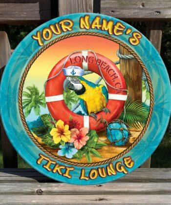 Custom Tiki Lounge Parrot Lifeguard All-Weather Printed Wood Sign For Tiki Bar, Beach Bar, Summer Decor - artsywoodsy