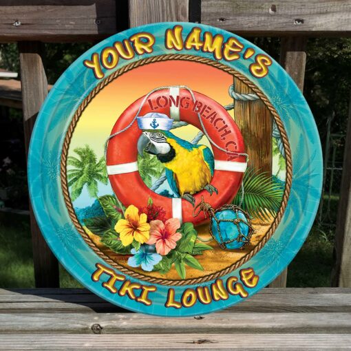 Custom Tiki Lounge Parrot Lifeguard All-Weather Printed Wood Sign For Tiki Bar, Beach Bar, Summer Decor - artsywoodsy