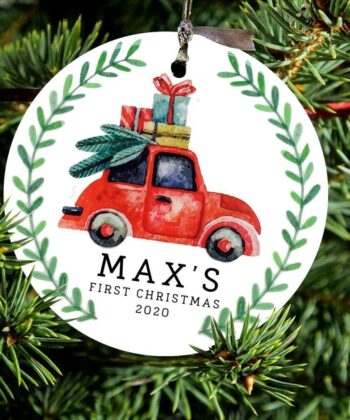 Baby's First Christmas Ornament, Custom Ornament, Christmas Gift, Custom Baby Boy Truck Ornament - artsywoodsy