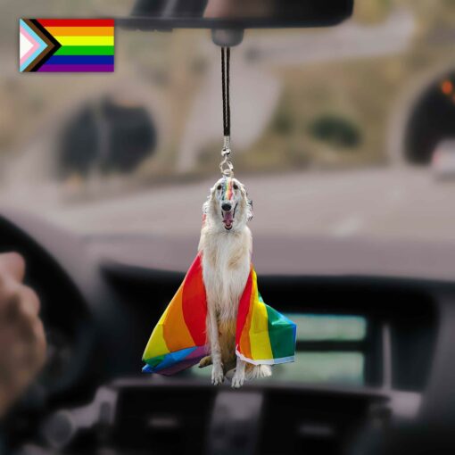Cute Dogs With LGBT Flag In Pride Parade Car Hanging Ornament For LGBT Community, Queer Gift, Equality, Lesbian, Gay, Pride, LGBTQ, LGBT History Month - artsywoodsy