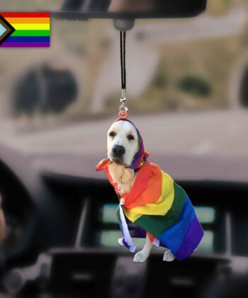 Cute Dogs With LGBT Flag In Pride Parade Car Hanging Ornament For LGBT Community, Queer Gift, Equality, Lesbian, Gay, Pride, LGBTQ, LGBT History Month - artsywoodsy