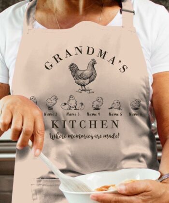 Custom Grandma's Kitchen Chicken Design Apron For Mother's Day, Gift For Mom, Gift For Nana, Gigi, Nina, Nanny, Mimi - artsywoodsy