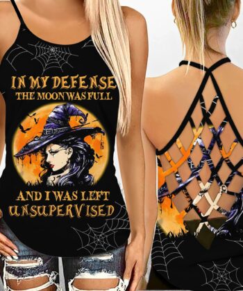 In My Defense The Moon Was Full Criss-cross Tank Top & Leggings For Witches, Witchcraft Lovers, Wicca - artsywoodsy