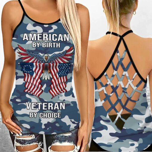 American By Birth Veteran By Choice Criss-cross Tank Top For Female Veterans, Independence Day, 4th Of July - artsywoodsy