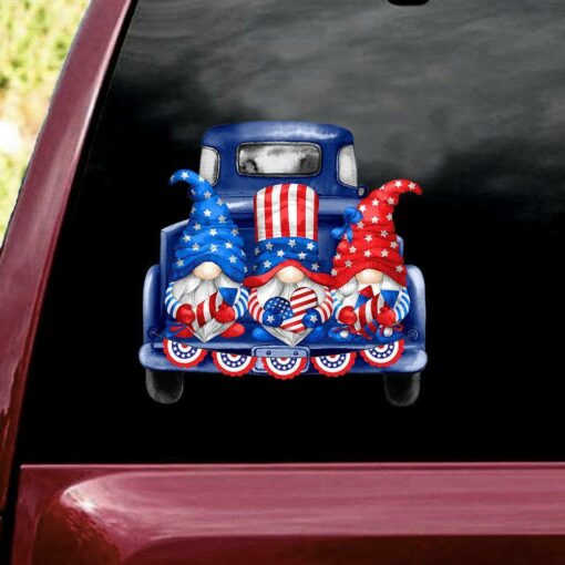 America Flag Gnome Truck Car Decal Sticker For The US Independence Day, Fourth Of July, 4th of July - artsywoodsy