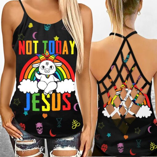 Not Today Jesus Criss-cross Tank Top & Leggings For LGBT Pride Month - artsywoodsy