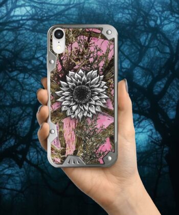 Camouflage Pattern Sunflower Phone Case, Hunting Phone Case - artsywoodsy