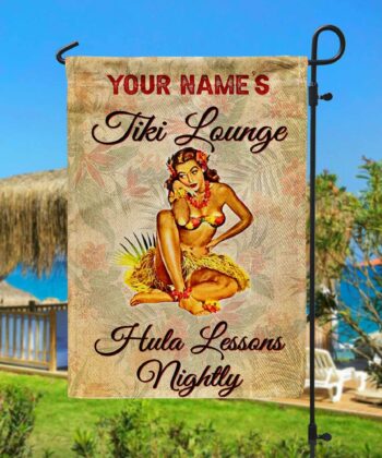Tiki Lounge Hula Lessons Nightly All-Weather Flag/Printed Wood Sign For Tiki Bar, Beach Bar, Summer Decor - artsywoodsy