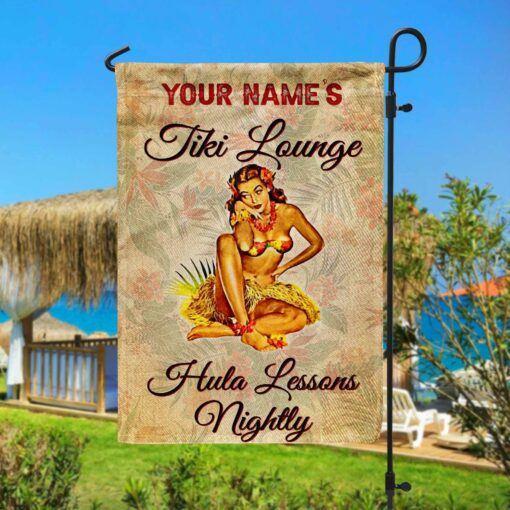 Tiki Lounge Hula Lessons Nightly All-Weather Flag/Printed Wood Sign For Tiki Bar, Beach Bar, Summer Decor - artsywoodsy