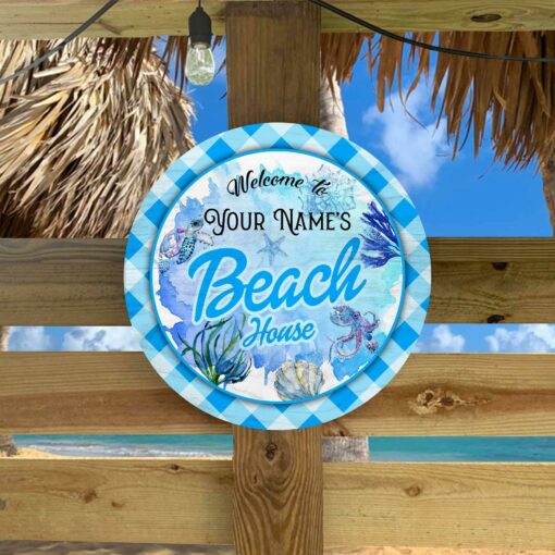Custom Welcome To Our Beach House Ocean Animal Printed Wood Sign For Beach House, Summer House, Happy Father's Day, Gift For Father, Gift For Dad - artsywoodsy