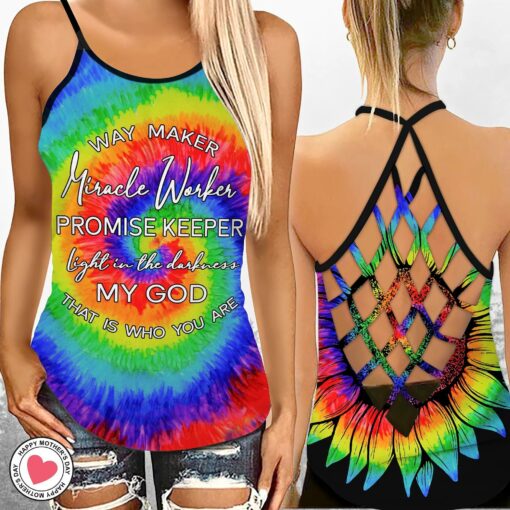Custom Way Maker Promised Keeper Tie Dye Pattern Criss-cross Tank Top For Christians - artsywoodsy