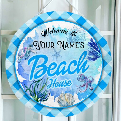 Custom Welcome To Our Beach House Ocean Animal Printed Wood Sign For Beach House, Summer House, Happy Father's Day, Gift For Father, Gift For Dad - artsywoodsy