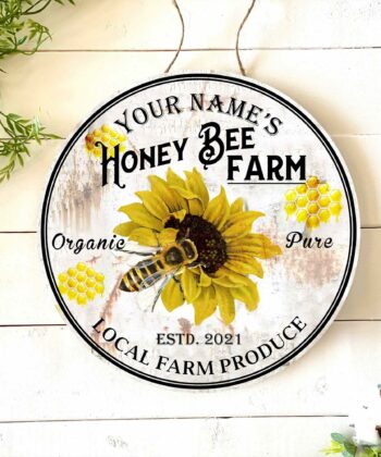 Custom Vintage Farm Style Honey Bee Sunflower Printed Wood Sign, Country Style Bee Sign For Bee Farms, Beekeepers - artsywoodsy