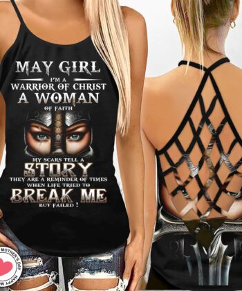 Warrior Of Christ Woman Of Faith Criss Cross Tank Top For May Girl, June Girl, Christians - artsywoodsy
