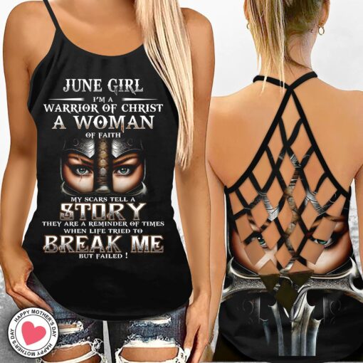 Warrior Of Christ Woman Of Faith Criss Cross Tank Top For May Girl, June Girl, Christians - artsywoodsy