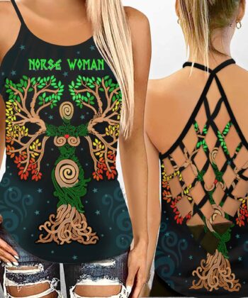 Norse Woman Criss-cross Tank Top & Leggings For Valkyrie Lovers - artsywoodsy