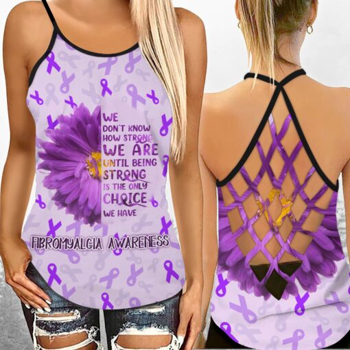 We Don't Know How Strong We Are Criss-cross Tank Top & Short Leggings For Fibromyalgia Awareness Month - artsywoodsy
