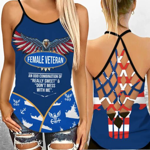 An Odd Combination of "Really Sweet" & "Don't Mess With Me" Criss-cross Tank Top For Female Veterans - artsywoodsy